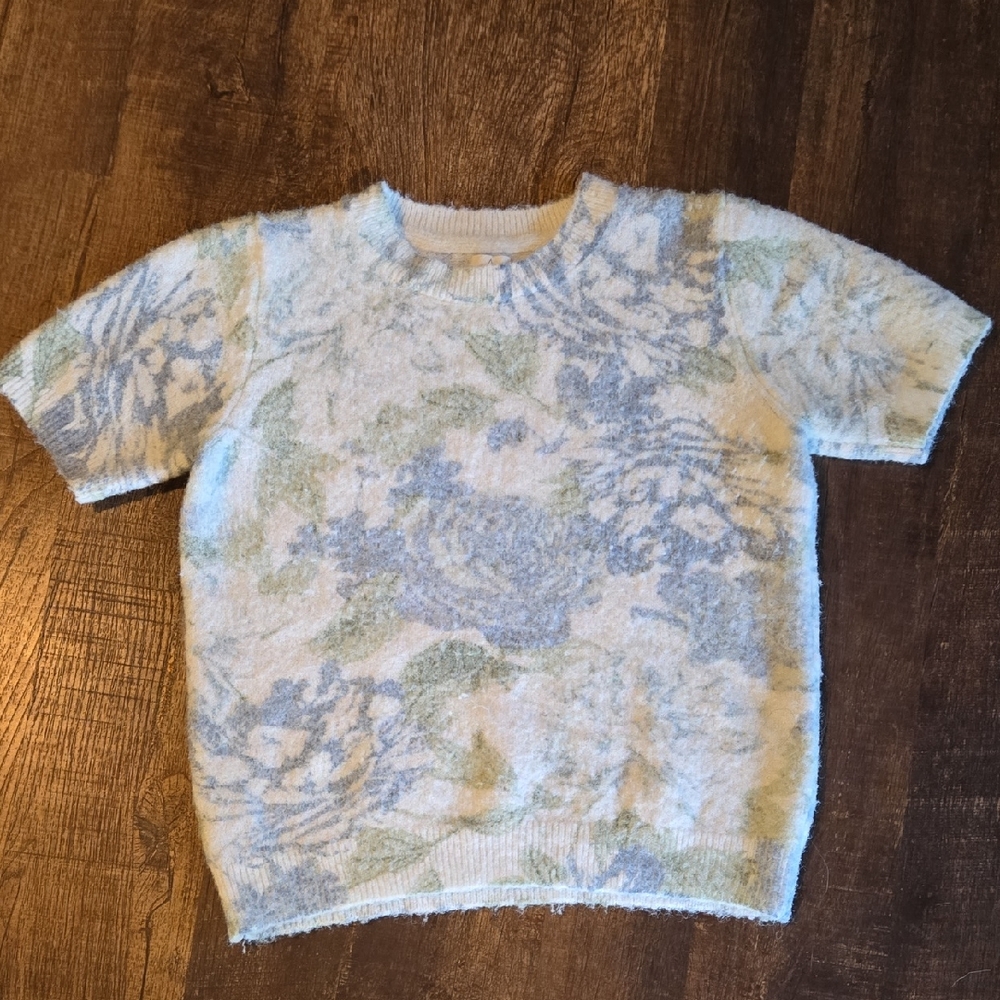 Joie Short Sleeve Floral Sweater Medium